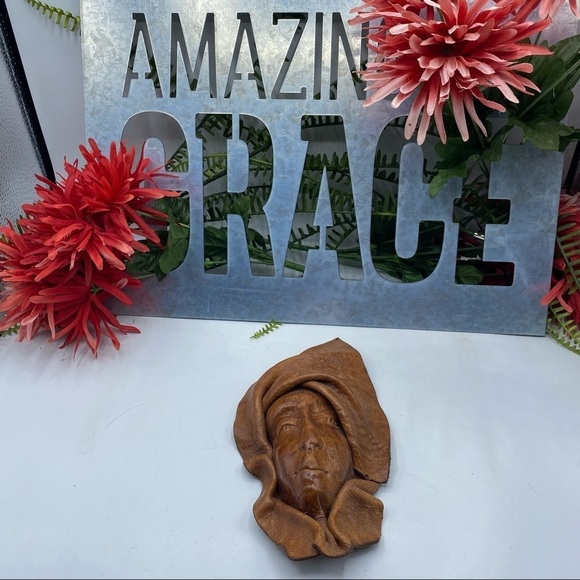 Leather Mask Face Vintage African Tribal Decorative Wall Hanging Art Set of 2 - Picture 6 of 12